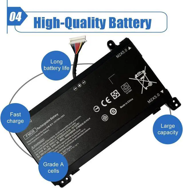 Alt view image 5 of 5 - Dentsing FM08 922752-421 922976-855 Laptop Battery Replace for HP OMEN 17-AN013TX 17-AN014TX 17-AN014NG 17-an008ur Series Notebook TPN-Q195 HSTNN-LB8B HSTNN-LB8A 14.4V 86Wh 5973mAh (16-PIN Connector)