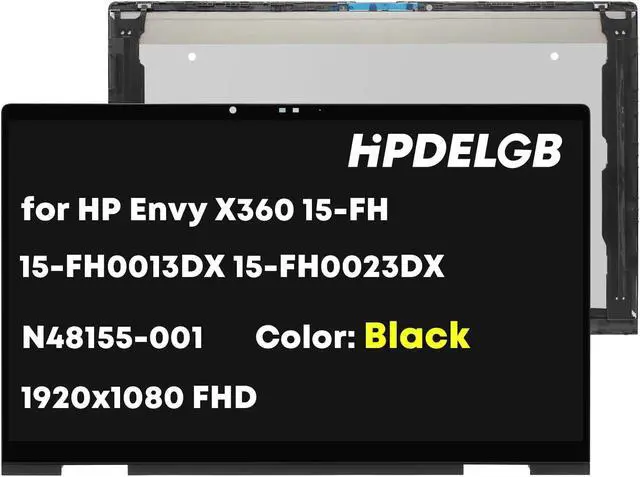 Main image of HPDELGB Replacement for HP Envy X360 15-FH 15Z-FH 15-FH0013DX 15-FH0023DX 15-FH0097NR 15-FH0000 N48155-001 15.6" 1920x1080 FHD LCD Touch Screen Display Digitizer Assembly Black