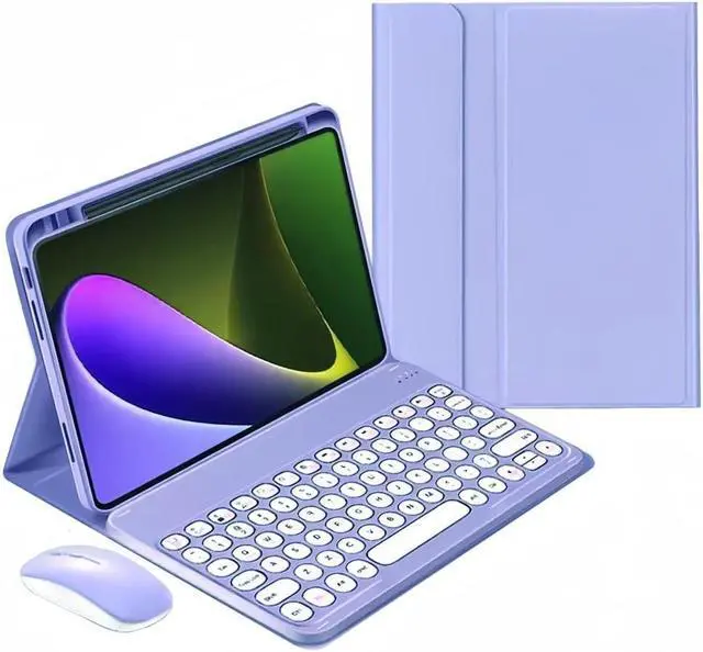 Main image of kaidisen Keyboard Case for iPad Mini A17 Pro 2024/2021 iPad Mini 6th Gen 8.3-inch Case with Keyboard and Bluetooth Mouse, Detachable Candy Color Keyboard Cover Round Key,Purple