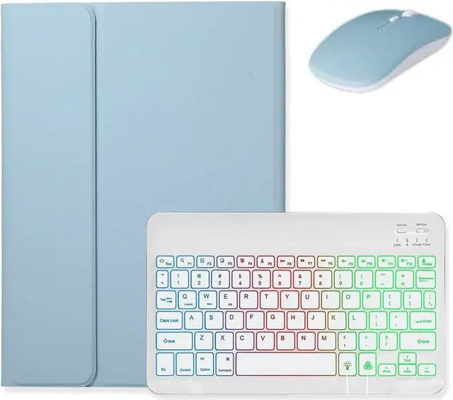 Main image of kaidisen Backlit Keyboard for Galaxy Tab A8 10.5 inch Tablet Model SM-X200/X205/X207 Keyboard Case with Mouse, Detachable Backlight Color Keyboard Case,Mist Blue+White