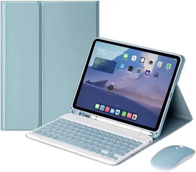 Main image of kaidisen Keyboard Case Mouse for Galaxy Tab S9+ / S9 FE+ / S8+ / S7+ / S7 FE 12.4 inch, Detachable Cute Color Keyboard Case Support S Pen ChargingMist Blue