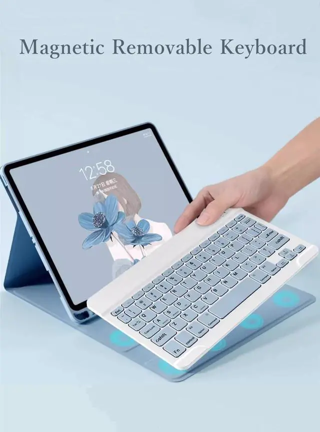 Alt view image 2 of 5 - kaidisen Keyboard Case Mouse for Galaxy Tab S9+ / S9 FE+ / S8+ / S7+ / S7 FE 12.4 inch, Detachable Cute Color Keyboard Case Support S Pen ChargingMist Blue