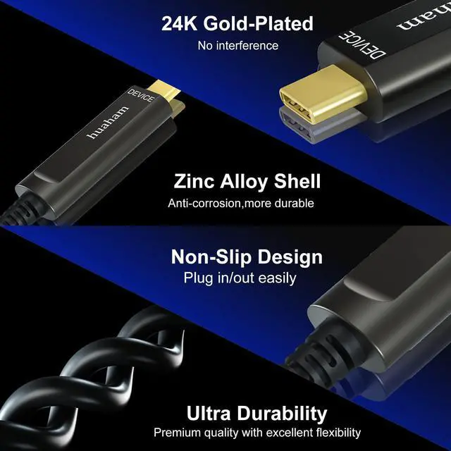 Alt view image 3 of 5 - huaham USB C Fiber Optic Cable 164FT, 10Gbps USB 3.2 Gen2 USB C Cable, Ultra Slim & Long Distance Transmission Type C Cable for Logitech 4K Camera,Microsoft Azure,VR/AR,Touch Screen,Industrial System