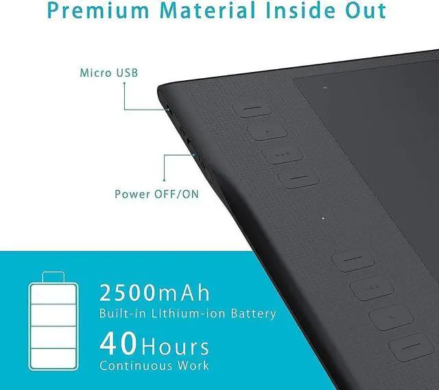 Alt view image 4 of 5 - Huion Inspiroy Q11K Wireless Graphic Drawing Tablet- Digital Pen PF150, Replacement Pen Nibs PN03 8PCS with Pen Holder, Black Artist Glove Included