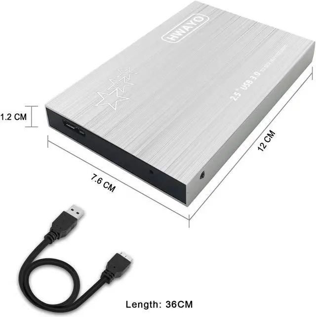 Alt view image 3 of 5 - HWAYO 1TB External Hard Drive Portable 2.5'' Ultra Slim HDD Storage USB 3.0 for PC, Laptop, Mac, Chromebook, Xbox One (Silver)