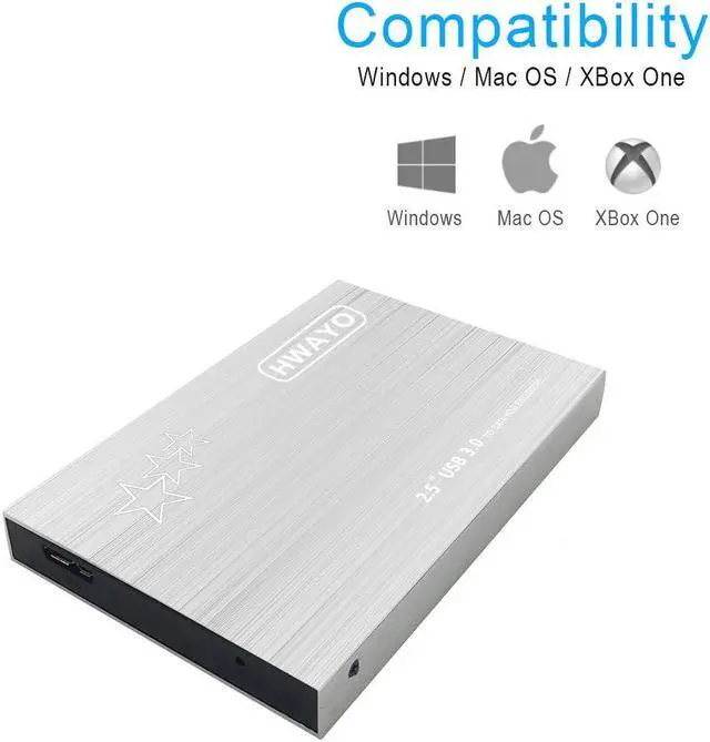 Alt view image 5 of 5 - HWAYO 1TB External Hard Drive Portable 2.5'' Ultra Slim HDD Storage USB 3.0 for PC, Laptop, Mac, Chromebook, Xbox One (Silver)