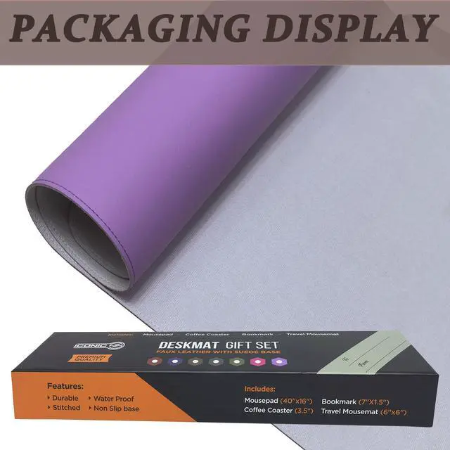 Alt view image 4 of 5 - ICONIC Pro PC Gear PU Leather Desk Mat | Premium Mouse Pad with Bonus Travel Pad, Coaster & Bookmark | Stylish, Durable, Waterproof Mouse Pad for Office & Home(Lavender XXL, 40"x16)