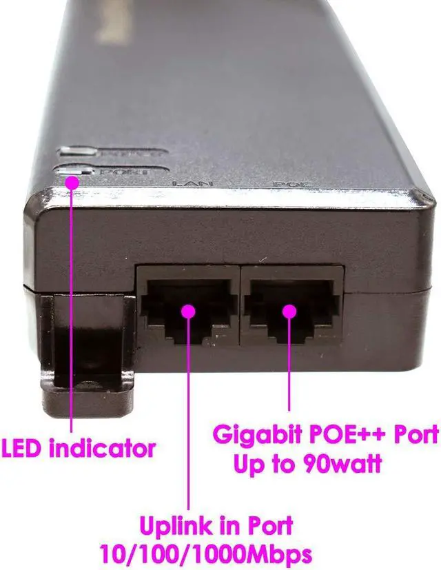 Alt view image 2 of 5 - iCreatin 90W Gigabit Ultra PoE++ Injector Adapter, IEEE 802.3 bt /802.3at/ 802.3af Compliant, Up to 90W Ultra Power Supply, 10/100/1000Mbps Shielded RJ-45, Plug & Play