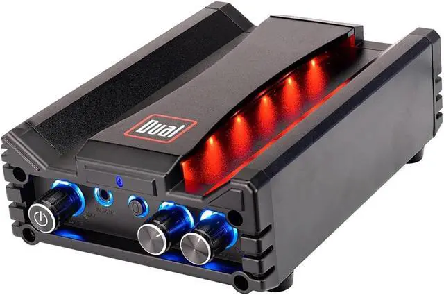 Main image of Dual Electronics DBTMA100 Black Micro 2 Channel Class-D Amplifier | 3.5 mm AUX Input | Stereo RCA Outputs | 100 Watts Peak Power | Up to 100ft of Wireless Bluetooth Range