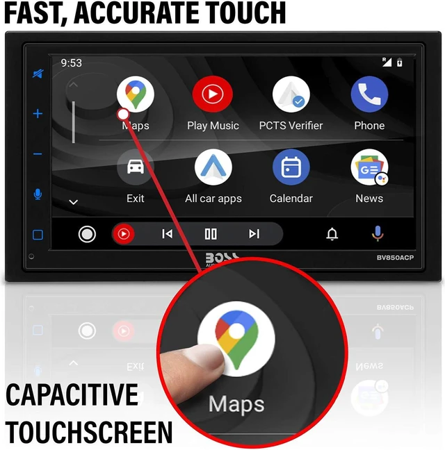 Alt view image 4 of 5 - BOSS Audio Systems Elite BV850ACP Car Multimedia Player with Apple CarPlay-Android Auto - Double Din, 6.75 Inch LCD Capacitive Touchscreen, Bluetooth, USB, AM/FM, No CD/DVD, Rear Camera Included