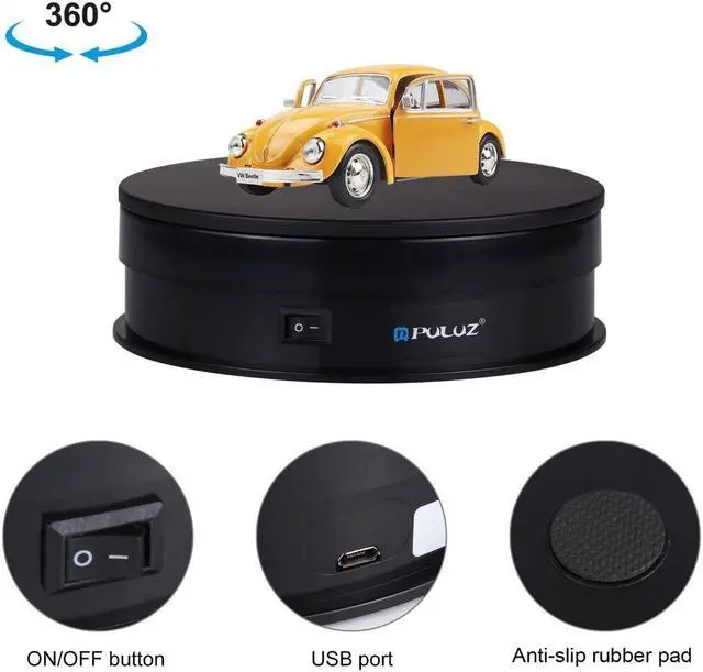 Alt view image 3 of 5 - PULUZ 360 Degree Photography Turntable Rotating Display Stand, 5.7in(15cm) Diameter 360 Degree Turntable Display Stand for Photography Video Shooting Props Jewelry, Max Load 33Lb (Black)