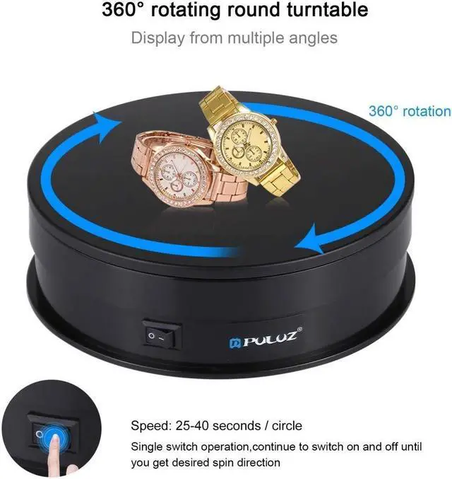 Alt view image 5 of 5 - PULUZ 360 Degree Photography Turntable Rotating Display Stand, 5.7in(15cm) Diameter 360 Degree Turntable Display Stand for Photography Video Shooting Props Jewelry, Max Load 33Lb (Black)