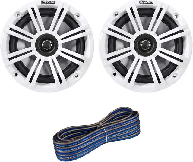 Main image of 1 Pair (Qty 2) of Kicker 6.5" 2-Way 195 Watts Max Power Coaxial Marine Audio Speakers with White Grilles, 50 Feet 16-Gauge Speaker Wire
