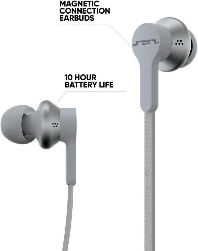 Alt view image 4 of 5 - Sol Republic Shadow Fusion Bluetooth Earbuds, Grey 10-Hour Playtime Comfortable Knit Tech Fiber Collar Magnetic Connection Earbuds Flexible Compact Storage Convenient Carrying Case, Gray