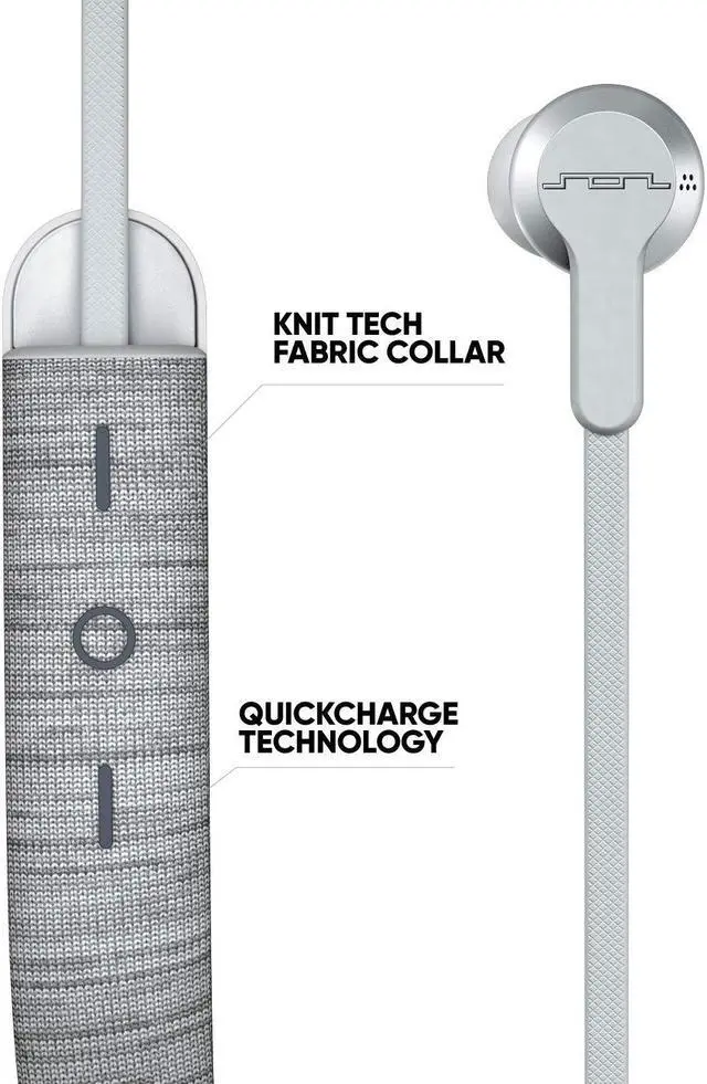 Alt view image 5 of 5 - Sol Republic Shadow Fusion Bluetooth Earbuds, Grey 10-Hour Playtime Comfortable Knit Tech Fiber Collar Magnetic Connection Earbuds Flexible Compact Storage Convenient Carrying Case, Gray