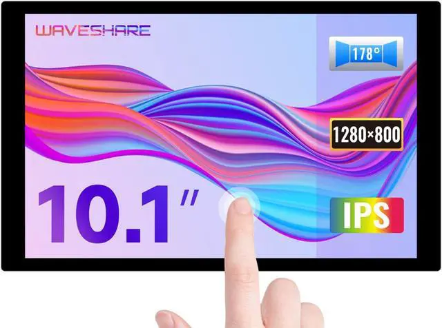 Main image of waveshare 10.1inch Capacitive Touch LCD IPS Display, 1280x800 Resolution, HDMI Interface, Compatible with Raspberry Pi 5/4B/3B/Zero/Zero W/Zero 2W/Pico/Pico W/Pico WH, Support Jetson Nano/PC