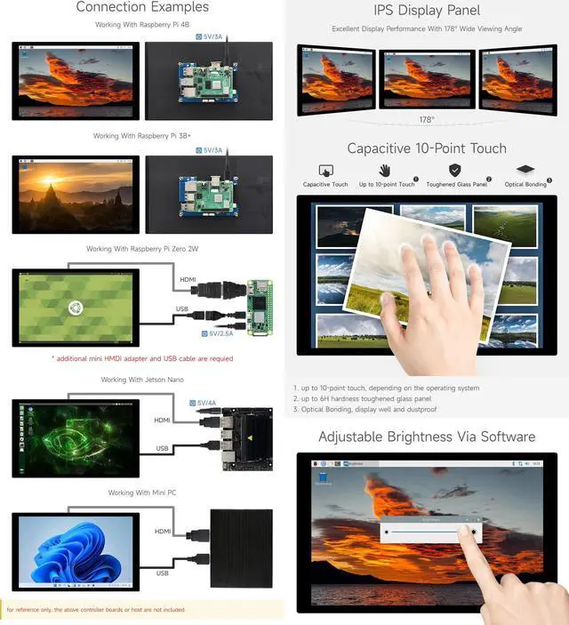 Alt view image 5 of 5 - waveshare 10.1inch Capacitive Touch LCD IPS Display, 1280x800 Resolution, HDMI Interface, Compatible with Raspberry Pi 5/4B/3B/Zero/Zero W/Zero 2W/Pico/Pico W/Pico WH, Support Jetson Nano/PC