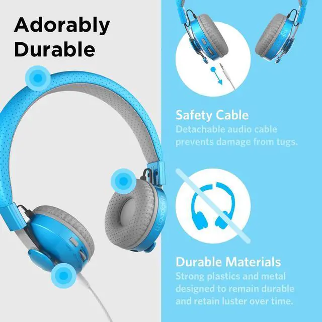 Alt view image 3 of 5 - LilGadgets Untangled Pro On-Ear Kids Wireless Headphones for School, Microphone, Volume Limited, SharePort Technology, SoftTouch Padding - Blue Bluetooth Headphones for Kids