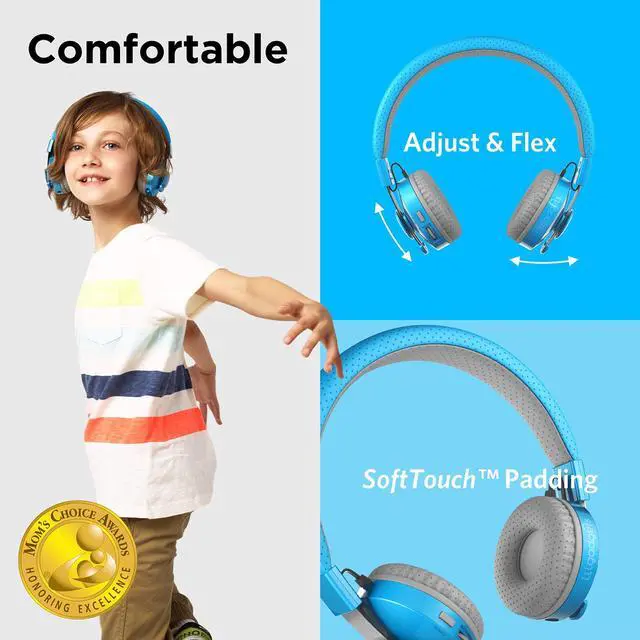 Alt view image 2 of 5 - LilGadgets Untangled Pro On-Ear Kids Wireless Headphones for School, Microphone, Volume Limited, SharePort Technology, SoftTouch Padding - Blue Bluetooth Headphones for Kids