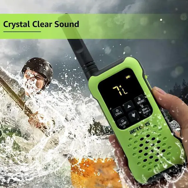 Alt view image 3 of 5 - Retevis RT49P Waterproof Two Way Radio, IP67 Walkie Talkies Floatable, Rechargeable 2 Way Radio for Adults, VOX, NOAA, Flashlight, SOS, for Kayaking, Fishing 4 Pcs Green