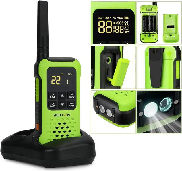 Alt view image 4 of 5 - Retevis RT49P Waterproof Two Way Radio, IP67 Walkie Talkies Floatable, Rechargeable 2 Way Radio for Adults, VOX, NOAA, Flashlight, SOS, for Kayaking, Fishing 4 Pcs Green