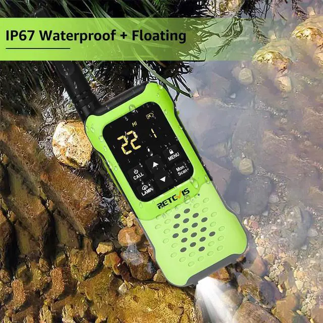 Alt view image 2 of 5 - Retevis RT49P Waterproof Two Way Radio, IP67 Walkie Talkies Floatable, Rechargeable 2 Way Radio for Adults, VOX, NOAA, Flashlight, SOS, for Kayaking, Fishing 4 Pcs Green