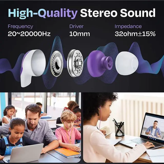 Alt view image 3 of 5 - JustJamz Bulk Earbuds 100 Pack | Basic Ear Bud, Black Dot in-Ear Earphones, Disposable Headphones, Class Headphones Set for Students, Earphones for Class, Kids, Classroom, Library, Wired Earbuds