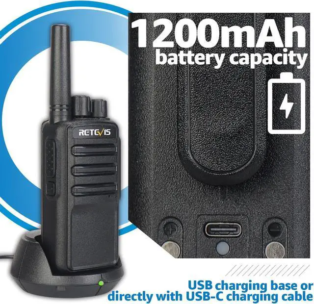 Alt view image 4 of 5 - Retevis NR10 Portable 2 Way Radios,Noise Cancelling Two Way Radio USB-C Charging,VOX,License Free Walkie Talkies for Road Trip Camping Hiking(2 Pack)