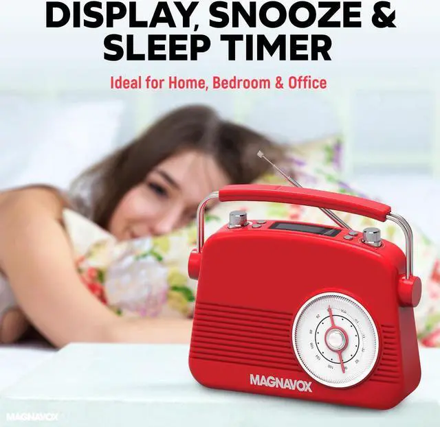 Alt view image 5 of 5 - Magnavox Retro Dual Alarm Clock FM Radio - Bluetooth Wireless Technology, LCD Display, Snooze & Sleep Timer - Ideal for Home, Bedroom & Office (Red)