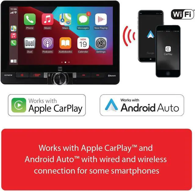 Alt view image 4 of 5 - Dual Electronics DCPA81W 8-inch Certified Apple CarPlay Android Auto Wired or Wireless | Single DIN & Double DIN Touchscreen Car Stereo Radio | Bluetooth | Front & Rear Camera | USB Playback & Charge