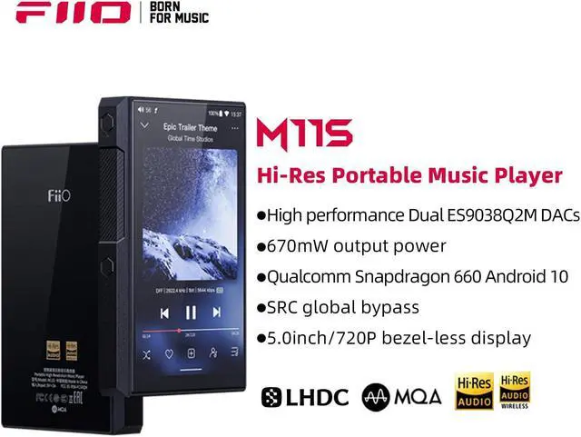 Alt view image 2 of 5 - FiiO M11S Hi-Res MP3 Music Player with Dual ES9038Q2M, Android 10 Snapdragon 660, 5.0inch, Lossless DSD/MQA, 5G WiFi/Apple Music/Tidal/ Music 4.4mm 2.5mm/3.5mm/4.4mm Black