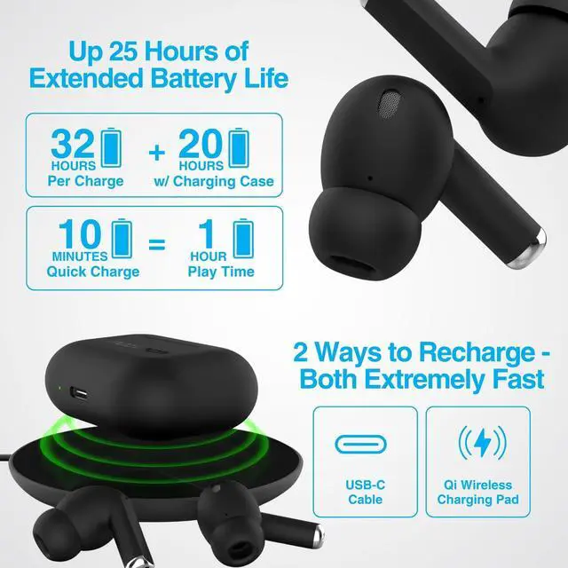 Alt view image 5 of 5 - Naztech Xpods PRO - True Wireless Noise Cancelling Earbuds w/Touch Control, IPX4 Water-Resistant, HD Sound, Secure Fit for Sports, Gym Workouts & More, Includes Wireless Charging Case - Black
