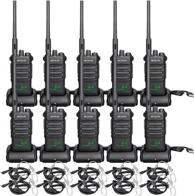 Main image of Retevis RT86 2 Way Radio Long Range with Earpiece, Professional Walkie Talkie High Power,Commercial Work Radio Bulk,Heavy Duty Two Way Radio Rechargeable, for Industry Construction Warehouse(10 Pack)
