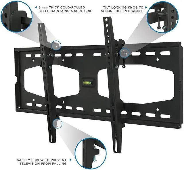 Alt view image 3 of 5 - Mount-It! Slim Tilting TV Wall Mount Bracket for 32-55 Inch Samsung, Sony, Vizio, LG, Sharp TVs with Low Profile Design up to VESA 600x400mm, Black