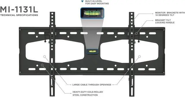 Alt view image 4 of 5 - Mount-It! Slim Tilting TV Wall Mount Bracket for 32-55 Inch Samsung, Sony, Vizio, LG, Sharp TVs with Low Profile Design up to VESA 600x400mm, Black