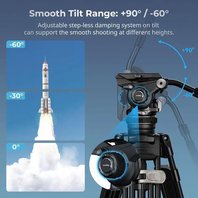 Alt view image 2 of 5 - SmallRig DH12 Professional Fluid Video Head with 6-Step Counterbalance Dynamic, Step-Less Damping Adjust on Pan/Tilt, Dual-Mode QR Plate, Weight 1.9kg / 4.2lb, Load up 8kg / 17.6lb - 4464