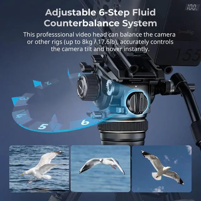 Alt view image 3 of 5 - SmallRig DH12 Professional Fluid Video Head with 6-Step Counterbalance Dynamic, Step-Less Damping Adjust on Pan/Tilt, Dual-Mode QR Plate, Weight 1.9kg / 4.2lb, Load up 8kg / 17.6lb - 4464