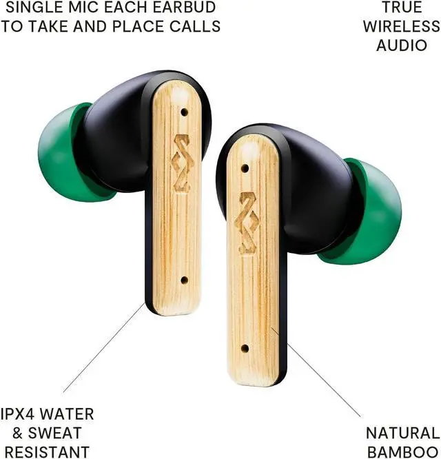Alt view image 3 of 5 - House of Marley Little Bird True Wireless Earbuds, Touch Controls, Built-in Mic, 24 Hours Playtime with Case, USB-C Quick Charge, Sustainable Materials, Movie and Gaming Mode, Black
