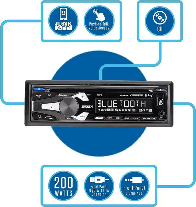 Alt view image 3 of 5 - Jensen JCR311 10 Character LCD Single DIN Car Stereo Radio CD Player Push to Talk Assistant Bluetooth Hands Free Calling & Music Streaming AM/FM Radio USB Playback & Charging