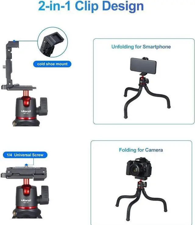 Alt view image 3 of 5 - ULANZI Camera Tripod Flexible + ULANZI Cute LITE Waterproof Light