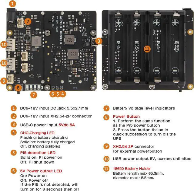 Alt view image 2 of 5 - Geekworm X1202 4-Cell 5V UPS Shiled+X1001 PCIe to M.2 Key-M NVMe SSD PIP TOP for Raspberry Pi 5| Max 5.1V 5A Output|Wide 6-18V Input|Auto Power On|Safe Shutdown|Power Loss Detection