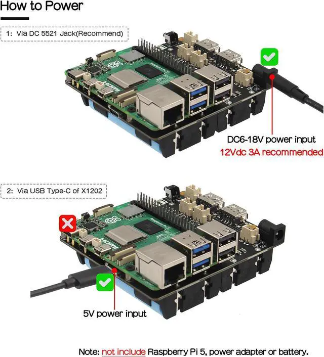 Alt view image 3 of 5 - Geekworm X1202 4-Cell 5V UPS Shiled+X1001 PCIe to M.2 Key-M NVMe SSD PIP TOP for Raspberry Pi 5| Max 5.1V 5A Output|Wide 6-18V Input|Auto Power On|Safe Shutdown|Power Loss Detection