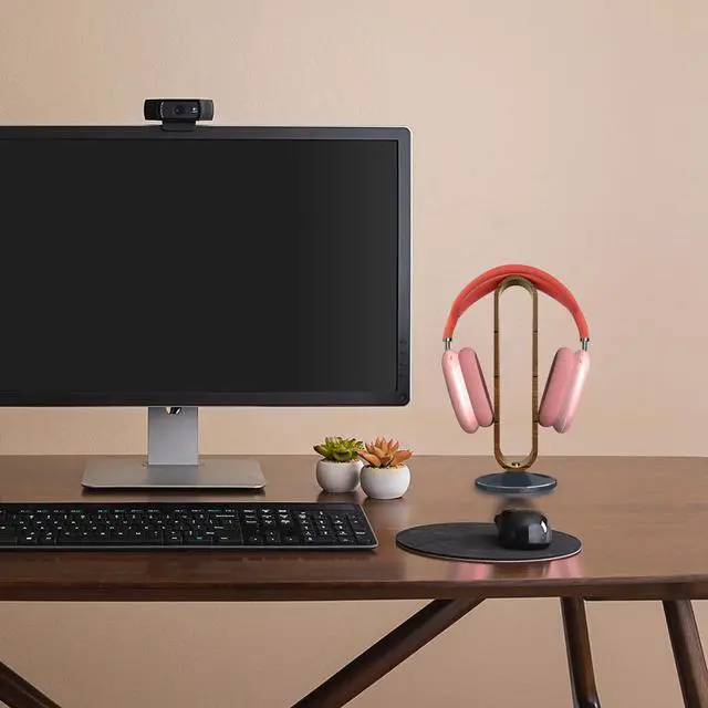 Alt view image 5 of 5 - Geekria Wooden | Aluminum Alloy Headphones Stand for Over-Ear Headphones, Gaming Headset Holder, Desk Display Hanger with Solid Heavy Base Compatible with Sony, Bose, Shure, Jabra, JBL (Walnut)