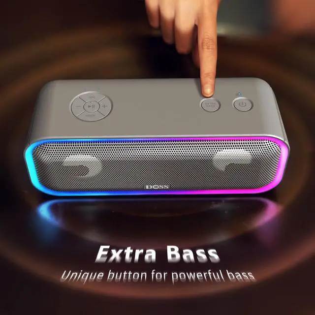 Alt view image 4 of 5 - DOSS SoundBox Pro+ Bluetooth Speaker with 24W Impressive Sound, Booming Bass, IPX6 Waterproof, 15Hrs Playtime, Wireless Stereo Pairing, Mixed Colors Lights, 66 FT- Grey