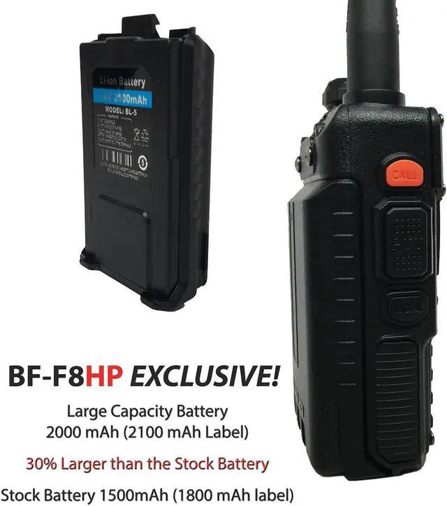 Alt view image 2 of 5 - BAOFENG BF-F8HP (UV-5R 3rd Gen) 8-Watt Dual Band Two-Way Radio (136-174MHz VHF & 400-520MHz UHF) Includes Full Kit with Large Battery