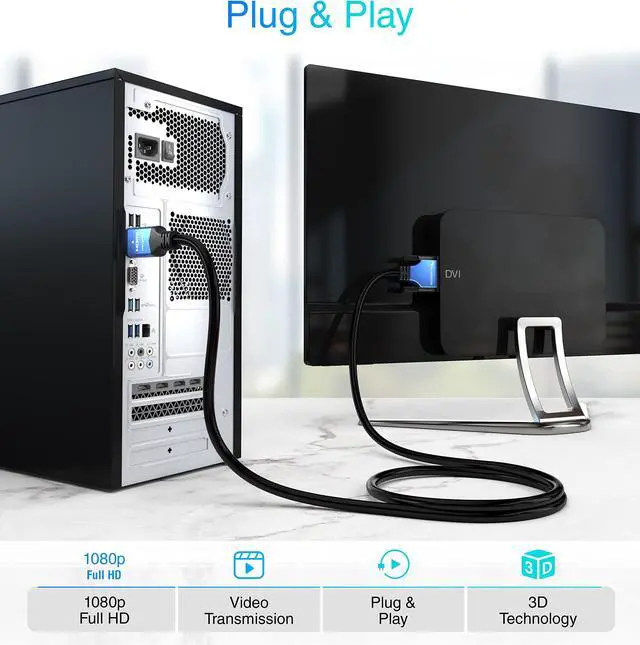 Alt view image 3 of 5 - BlueRigger HDMI to DVI Cable (50FT, High-Speed, Bi-Directional Adapter Male to Male, DVI-D 24+1, 1080p, Aluminum Shell) - Compatible with Raspberry Pi, Roku, Xbox One, PS5/PS4/PS3, Graphics Card