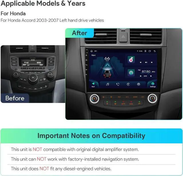 Alt view image 2 of 5 - XTRONS Android 13 Car Stereo Radio Player 10.1" IPS Touch Screen GPS Navigation Octa Core 4GB RAM 64GB ROM Bluetooth Head Unit 5G WiFi Built-in 4G DSP Car Play Android Auto for Honda Accord 2003-2007
