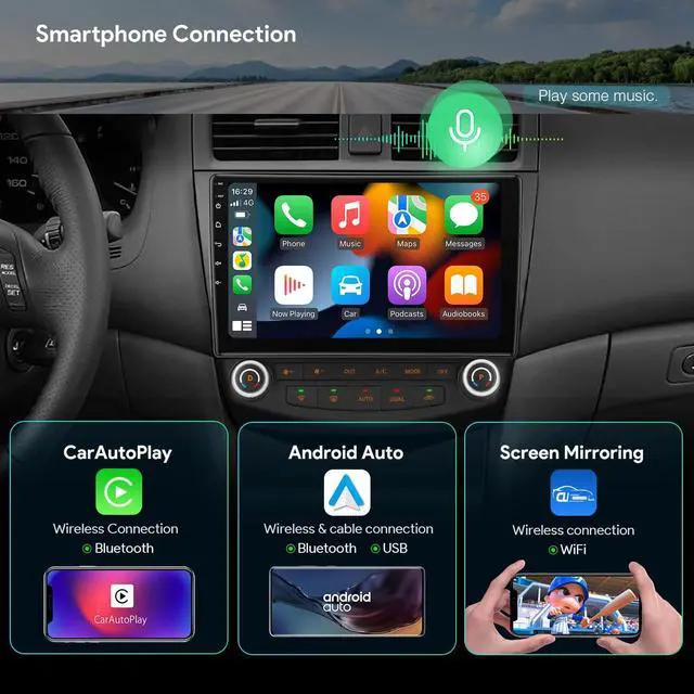 Alt view image 4 of 5 - XTRONS Android 13 Car Stereo Radio Player 10.1" IPS Touch Screen GPS Navigation Octa Core 4GB RAM 64GB ROM Bluetooth Head Unit 5G WiFi Built-in 4G DSP Car Play Android Auto for Honda Accord 2003-2007