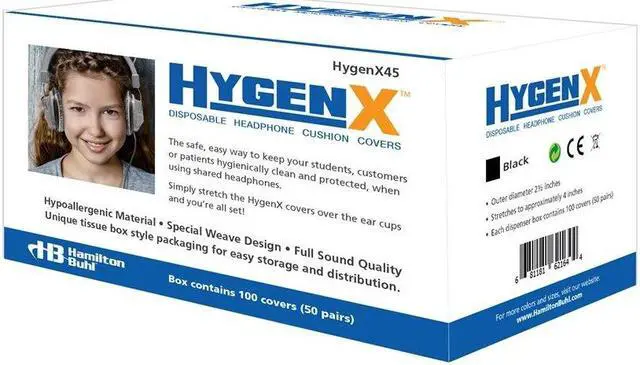 Alt view image 2 of 2 - HamiltonBuhl HygenX Sanitary Ear Cushion Covers (4.5" Black, Master Carton - 600 Pairs) - for Over-Ear Headphones and Headsets