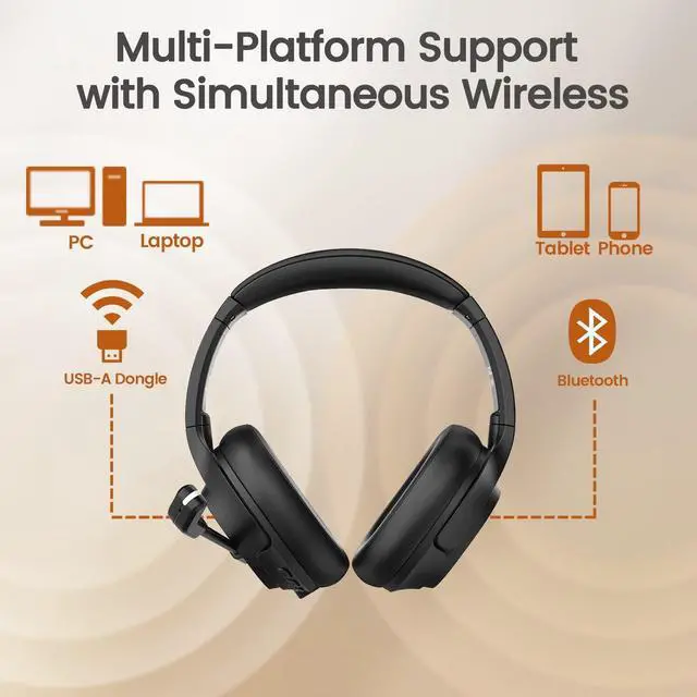 Alt view image 3 of 5 - EKSA Wireless Headset with Mic for Work, Bluetooth 5.0 Headset with AI-Powered Noise Cancelling Microphone - Bluetooth Wireless Headphones with Mic for Work/PC/Laptop/Computer/Office/Zoom